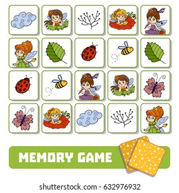 Memory Game For Children, Cards With Fairies And Natural Objects