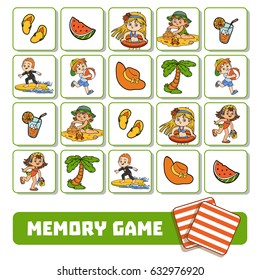 Memory Game For Children, Cards With Summer Children And Objects