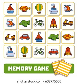 Memory Game For Children, Cards With Transport Objects