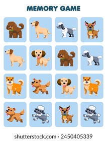 Memory game for children find similar pictures of cute cartoon dog printable pet worksheet