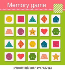 Memory game for children with geometric shapes. Vector illustration. Cartoon flat style
