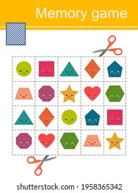 Memory game for children with geometric shapes. Cartoon flat style. Vector illustration