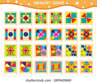 Memory game for children. The set includes cards with patterns. Cut and look for paired pictures