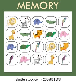 Memory game for children. The set includes cards with   cute animals . Cut and look for paired pictures