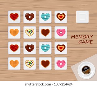 Memory game. Developing puzzle for kids and adults . Flat cartoon style. Vector illustration