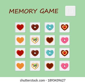 Memory game. Developing puzzle for kids and adults . Flat cartoon style. Vector illustration
