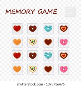 Memory game. Developing puzzle for kids and adults . Flat cartoon style. Vector illustration