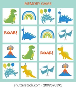 Memory Game For Kids. Dinosaurs  Birthday