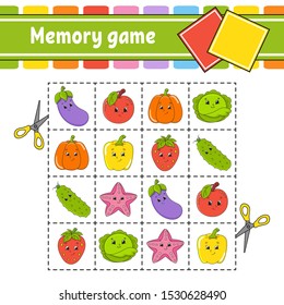 Memory game for kids. Education developing worksheet. Activity page with pictures. Puzzle game for children. Logical thinking training. Isolated vector illustration. Funny character. Cartoon style.