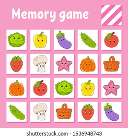 Memory game for kids. Education developing worksheet. Activity page with pictures. Puzzle game for children. Logical thinking training. Isolated vector illustration. Funny character. Cartoon style.