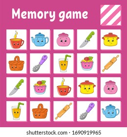 Memory game for kids. Education developing worksheet. Activity page with pictures. Puzzle game for children. Logical thinking training. Isolated vector illustration. Funny character. Cartoon style.
