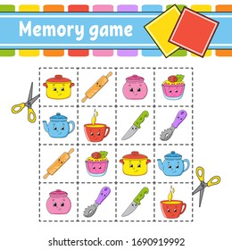 Memory game for kids. Education developing worksheet. Activity page with pictures. Puzzle game for children. Logical thinking training. Isolated vector illustration. Funny character. Cartoon style.