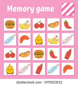 Memory game for kids. Education developing worksheet. Activity page with pictures. Puzzle game for children. Logical thinking training. Isolated vector illustration. Funny character. Cartoon style.
