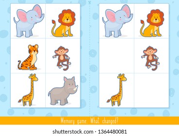 Memory Game for Kids. Find difference. Educational children game, vector. 