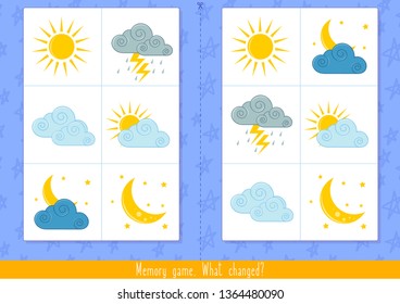 Memory Game for Kids. Find difference. Educational children game, vector. 