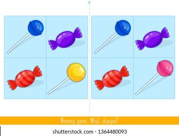 Memory Game for Kids. Find difference. Educational children game, vector. 
