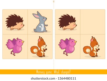 Memory Game for Kids. Find difference. Educational children game, vector. 