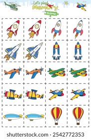 Memory game for kids. improve children's memory and memorization. Air transportation theme. Educational game for children. Fun activities for children to play and learn.