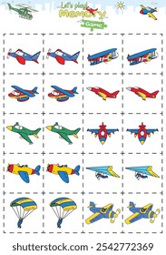 Memory game for kids. improve children's memory and memorization. Air transportation theme. Educational game for children. Fun activities for children to play and learn.