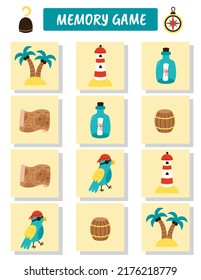 Memory game for preschool kids with cute pirate elements. Cut pictures and find two identical.