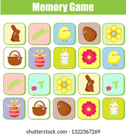 Memory game for toddlers. Educational children game. Easter theme. Find pairs of same picture