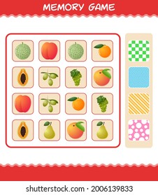 Memory games with cartoon fruits. Learning cards game. Educational game for pre shool years kids and toddlers
