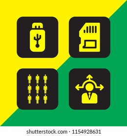memory icon. 4 memory set with nine, decision making, usb and memory card vector icons for web and mobile app