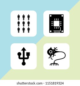 memory icon. 4 memory set with usb, nine, ssd and neuron vector icons for web and mobile app