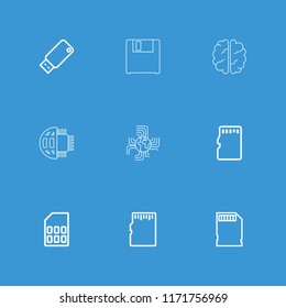 Memory icon. collection of 9 memory outline icons such as usb drive, brain, cpu planet. editable memory icons for web and mobile.