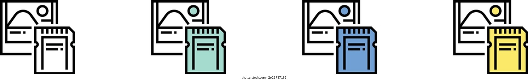 memory icon. Outline, Green, Blue and Yellow Style Design Isolated On White Background