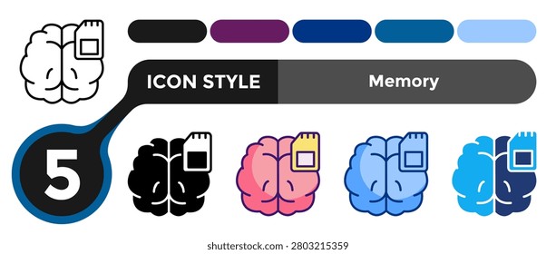 Memory icon for representing information retention systems, recall processes, and cognitive storage concepts. Line, Filled, Color, Blue, Dualtone style.