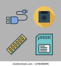 memory icon set. vector set about usb, memory card, diskette and ram icons set.