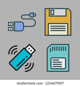 memory icon set. vector set about diskette, pendrive, usb and memory card icons set.