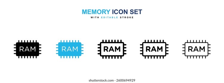 Memory icons graphics set in black and blue colors