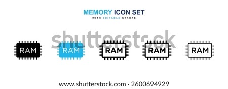 Memory icons graphics set in black and blue colors