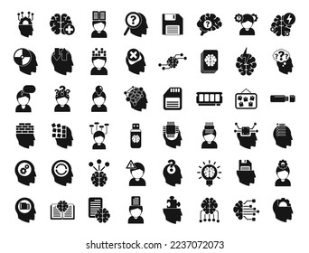 Memory icons set simple vector. Brain alzheimer. Care disorder