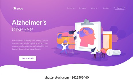 Memory Loss, Brain Illness Treatment, Therapy. Elderly People Mental Disorders. Caregivers With Patients. Alzheimer S Disease, Dementia, Dotage Concept. Website Homepage Header Landing Web Page