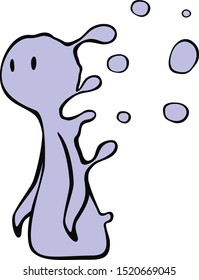 Memory loss concept art - Amorphous purple humanoid with fluid-like pieces of itself slowly drifting away from it from behind.