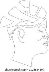 Pérdida de memoria y demencia, concepto de daño cerebral. Perfil de la persona triste perdiendo partes de su cabeza como símbolo de función reducida del cerebro y la mente. Ilustración vectorial de línea