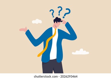 Memory loss, forget things to do or dementia cannot remember anything, confusing brain problem or cognitive illness concept, confused businessman in trouble losing memory thinking what he forget.