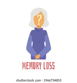 Pérdida de memoria en el concepto de trastorno mental de los ancianos en la vejez, ilustración vectorial plana aislada en el fondo blanco. Persona mayor con problemas de memoria.
