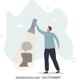 Memory loss and problem with information forgetting.Alzheimer medical disease as psychological research for medical mental disorder.flat character life .