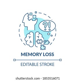 Memory Loss Turquoise Concept Icon. Suffer From Head Trauma. Patient With Amnesia. Brain Health Problem Idea Thin Line Illustration. Vector Isolated Outline RGB Color Drawing. Editable Stroke