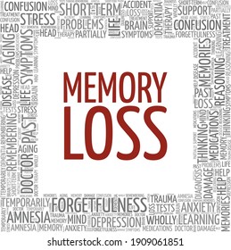 Memory loss vector illustration word cloud isolated on a white background.