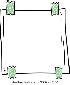 Memory note paper glued with a scotch on the wall. Doodle sketch style vector illustration. Pinned diary list