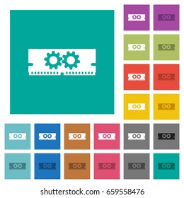 Memory optimization multi colored flat icons on plain square backgrounds. Included white and darker icon variations for hover or active effects.