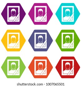 Memory portrait icon set many color hexahedron isolated on white vector illustration