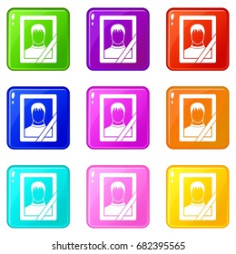 Memory portrait icons of 9 color set isolated vector illustration