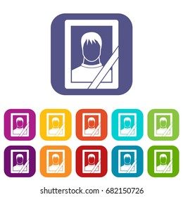 Memory portrait icons set vector illustration in flat style in colors red, blue, green, and other