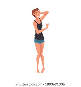 Memory Problems Bipolar Disorder Symptom, Girl Suffering from Manic Depressive Illlness, Mental Health Concept Cartoon Style Vector Illustration